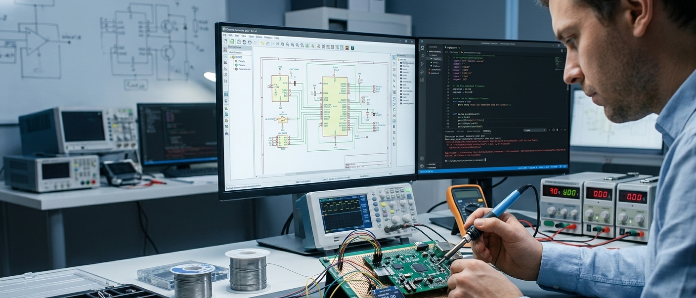 Astream engineer developing and testing an embedded electronics prototype